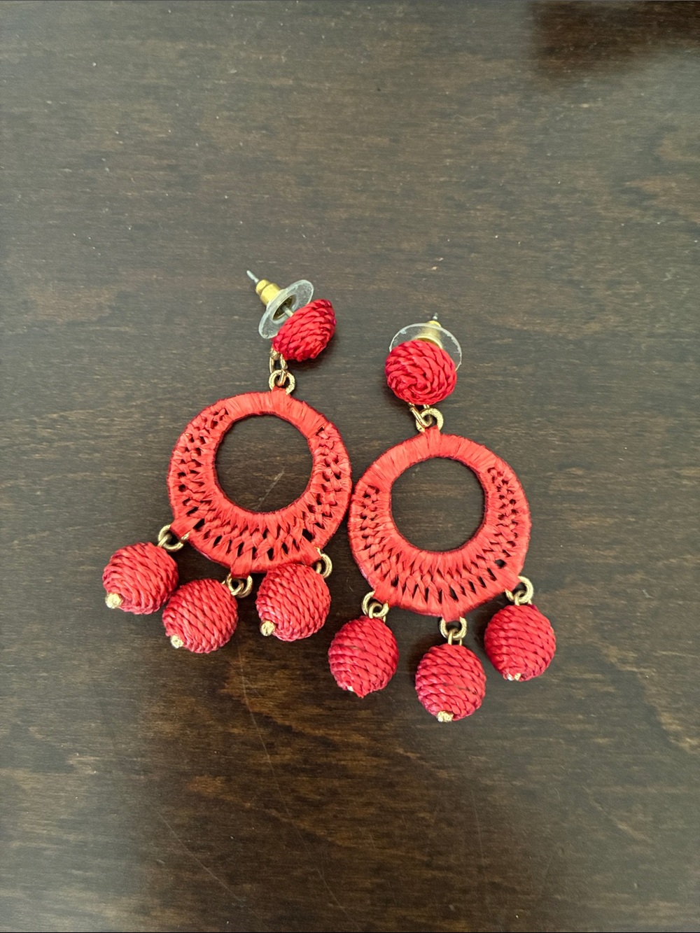 J. Crew Red Woven Circle Drop Earrings